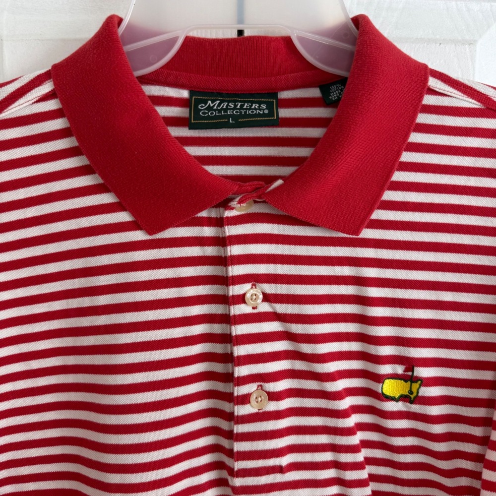 Masters Collection Augusta National Polo Shirt‎ L Red White Stripe Golf Logo